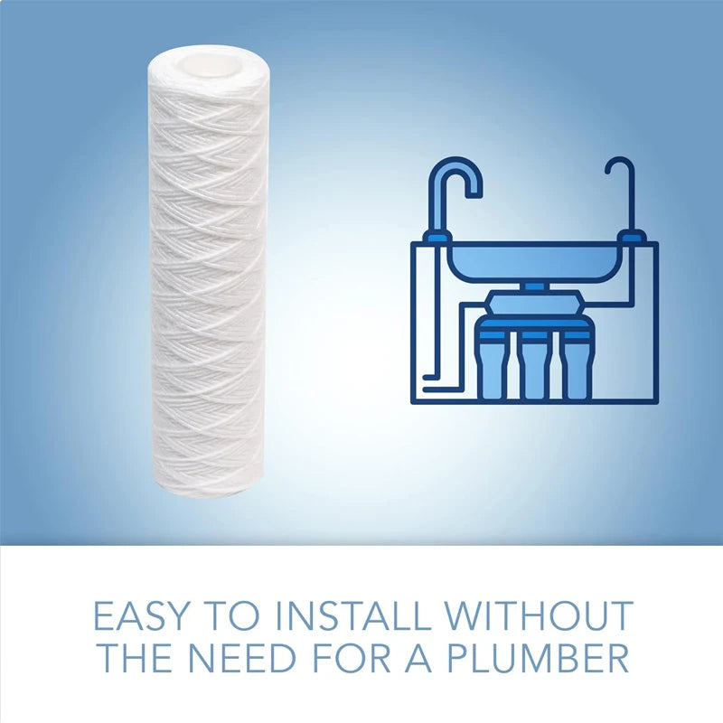 6pcs Universal String Wound Sediment Water Filter Cartridges for Most 10-Inch RO Unit 5 Micron – 10" x 2.5"