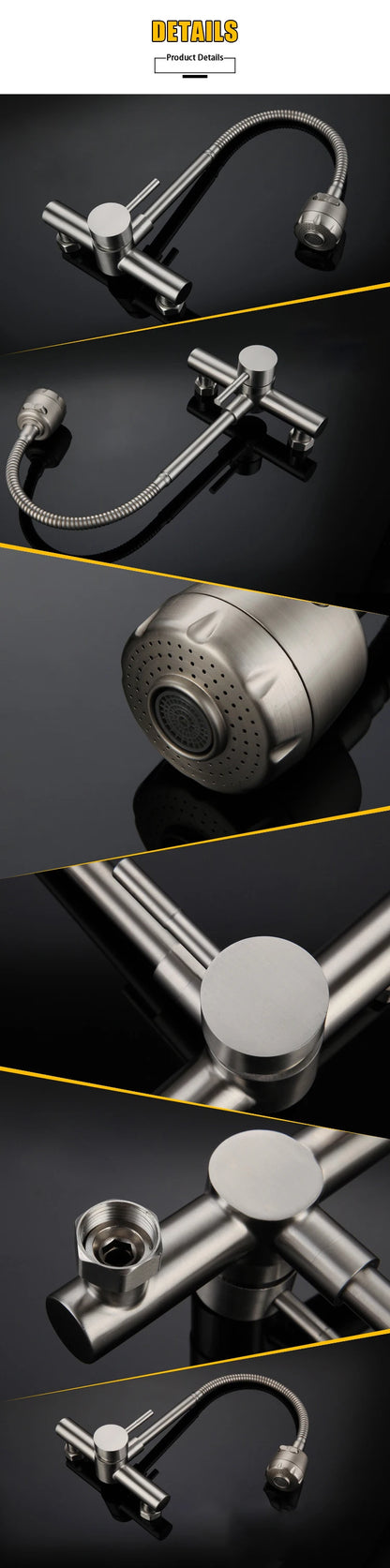 Universal Wall Mounted Stainless Steel Kitchen Faucet Cold and Hot Tap 360 Degree Swivel Flexible Hose Single Handle Faucet