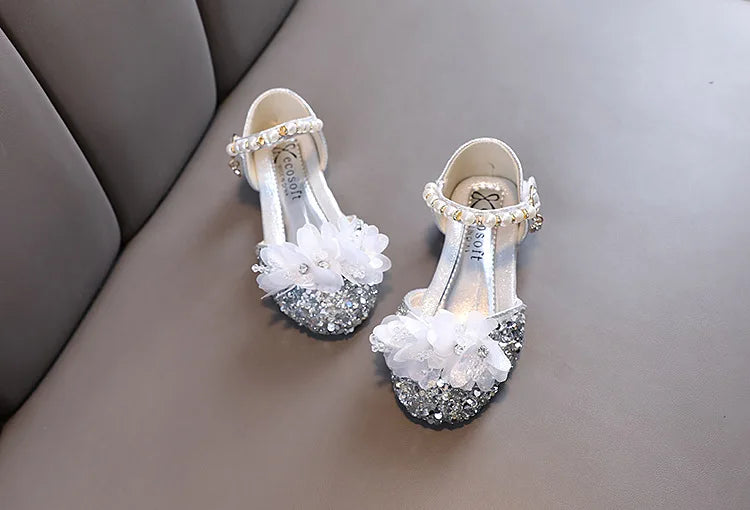 Fashion Children's Sandals 2024 Spring Summer Shining Flowers Sweet Girl Princess Shoes Dance Performance Kids Sandals J191.