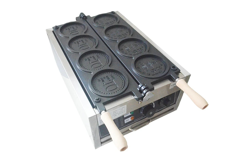 XEOLEO Commerical 4PCS Korean Coin Waffle Maker 3000W Non-stick Coating Gold Coin Bread Waffle Making Maker Electric/Gas.