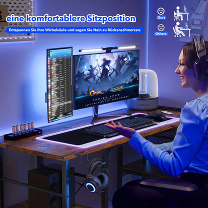 L-förmiger Schreibtisch im Industrial-Stil, 140/230cm, Verstellbarer Computertisch mit Ablagen & Integrierter Steckdose