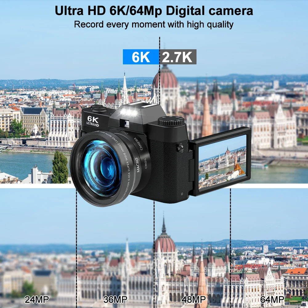 Ourlife 6K Compact Digital Photography Camera 64MP 16X Digital Zoom 180° Flip Screen WiFi Vintage Vlog Video Recorder YouTube.
