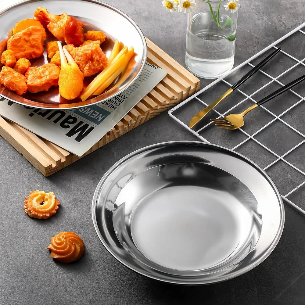 1Pc Stainless Steel Plates 7.9 Inch Metal Camping Plates Large Serving Platters Silver Serving Platter Dinner Salad Plates Round.