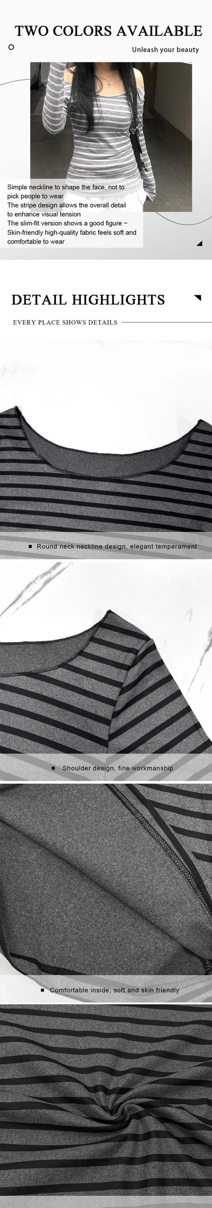 Spring Fall Women's New Japanese Basic Models Slim Long-Sleeved Striped t-Shirt Strapless Korean Street Style y2k Thin Tops.