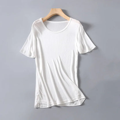 Men's Spring Summer Thin 100% Natural Silk T-shirt Male Elastic Casual Breathable Summer Silk Shirt Tops TB1167.