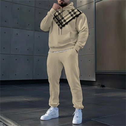 Simple Stripe Print Men's Hoodies Sets Autumn Winter Casual Sweatshirt Pants 2 Piece Fashion Tracksuits Outdoor Street Clothing.