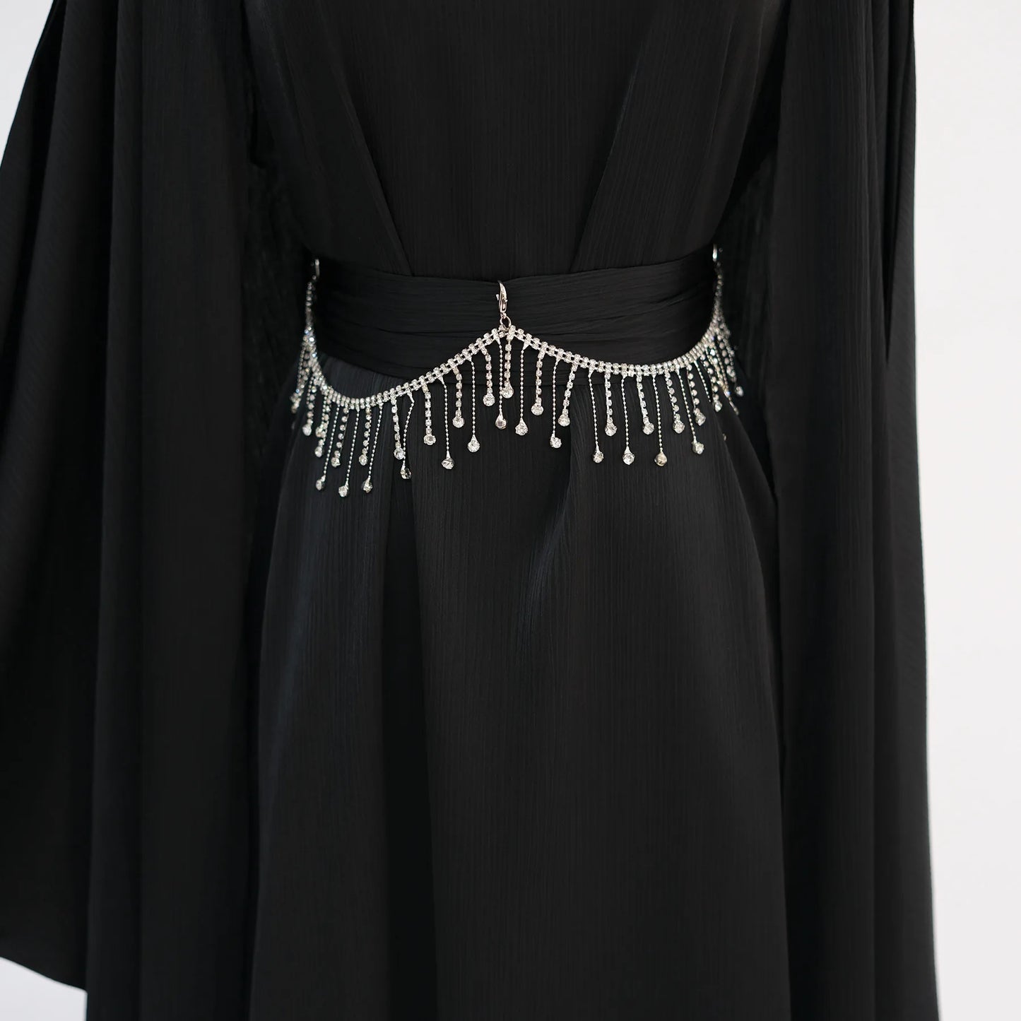 Ramadan Muslim Women 2 Piece Set with Chain Party Dresses Abaya Eid Jalabiya Sashes Diamond Morocco Dubai Kaftan Cardigan Robe.