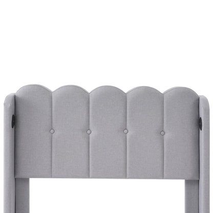 Merax Polsterbett Einzelbett USB Typ C Ladefunktion Lattenrost Grau 90x200 Jugendbett Leinen Schlafzimmer