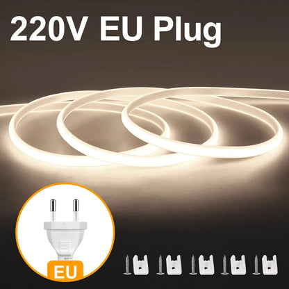 35M 30M 10M 5M 3M 110V 220V Super Helle COB LED Streifen mit Schalter FOB LED Band Band EU UNS Stecker Neon Lichter Für Outdoor Garten