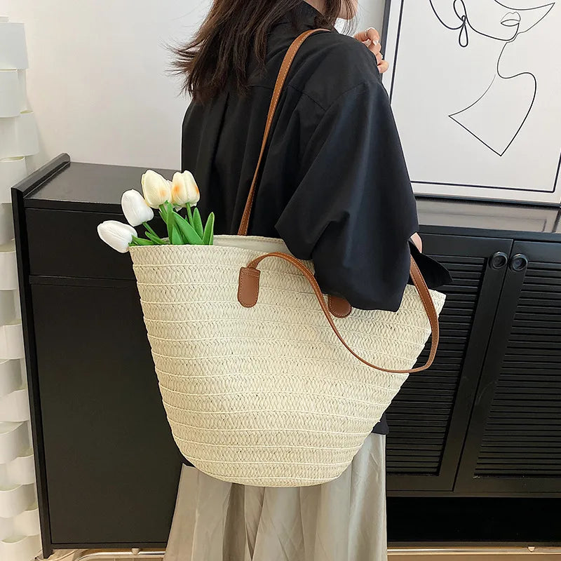 Women's Large Capacity Shoulder Bag Summer Straw Woven Basket Handbag Fashion Female Luxury Designer Beach Bag Bali Shopper Tote.