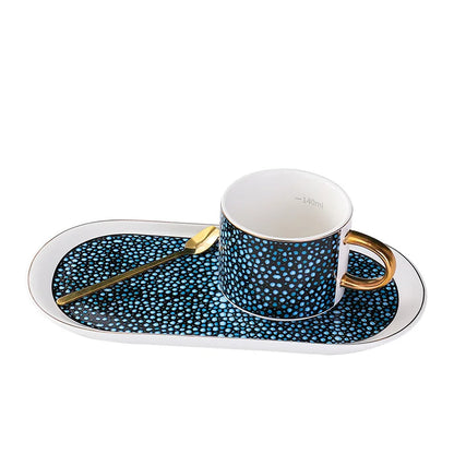 European Luxurious Gold Rim Ceramics Coffee Cups And Saucers Spoon Sets With Gift Box Tea Soy Milk Breakfast Mugs Dessert Plate