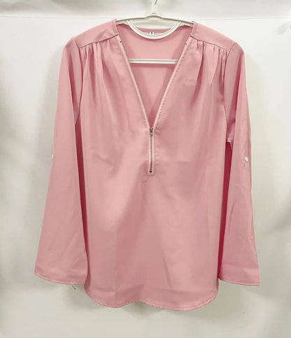 2024 Quality HotSale Plus Size Deep V Neck Women Blouse Chiffon Cool Loose Shirt Fashion Casual Ladies Tops Sexy Zipper Pullover.