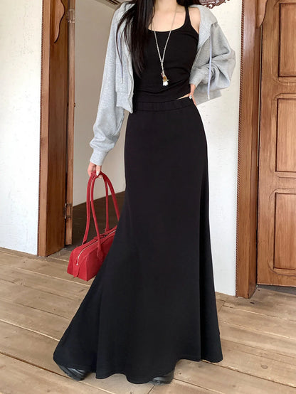 high quality Korean-style  trumpet skirt women waist fall  design knitted long skirt female.