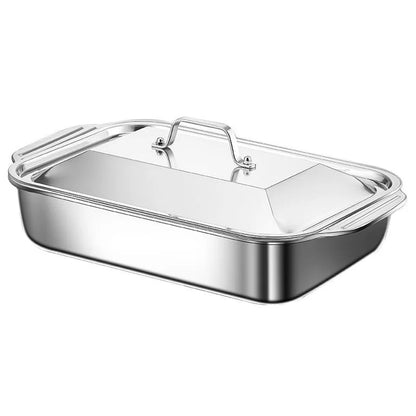 Stainless Steel Grilled Fish Pan Large Capacity with Lid Oven BBQ Plate Easy To Clean Rectangular Roaster Pan Fried Beef Seafood.