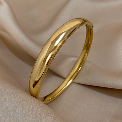 Minimalist Smooth Chunky Cuff Bangles for Women Stainless Steel Gold Silver Color Round Circle Bracelets Waterproof Jewelry.