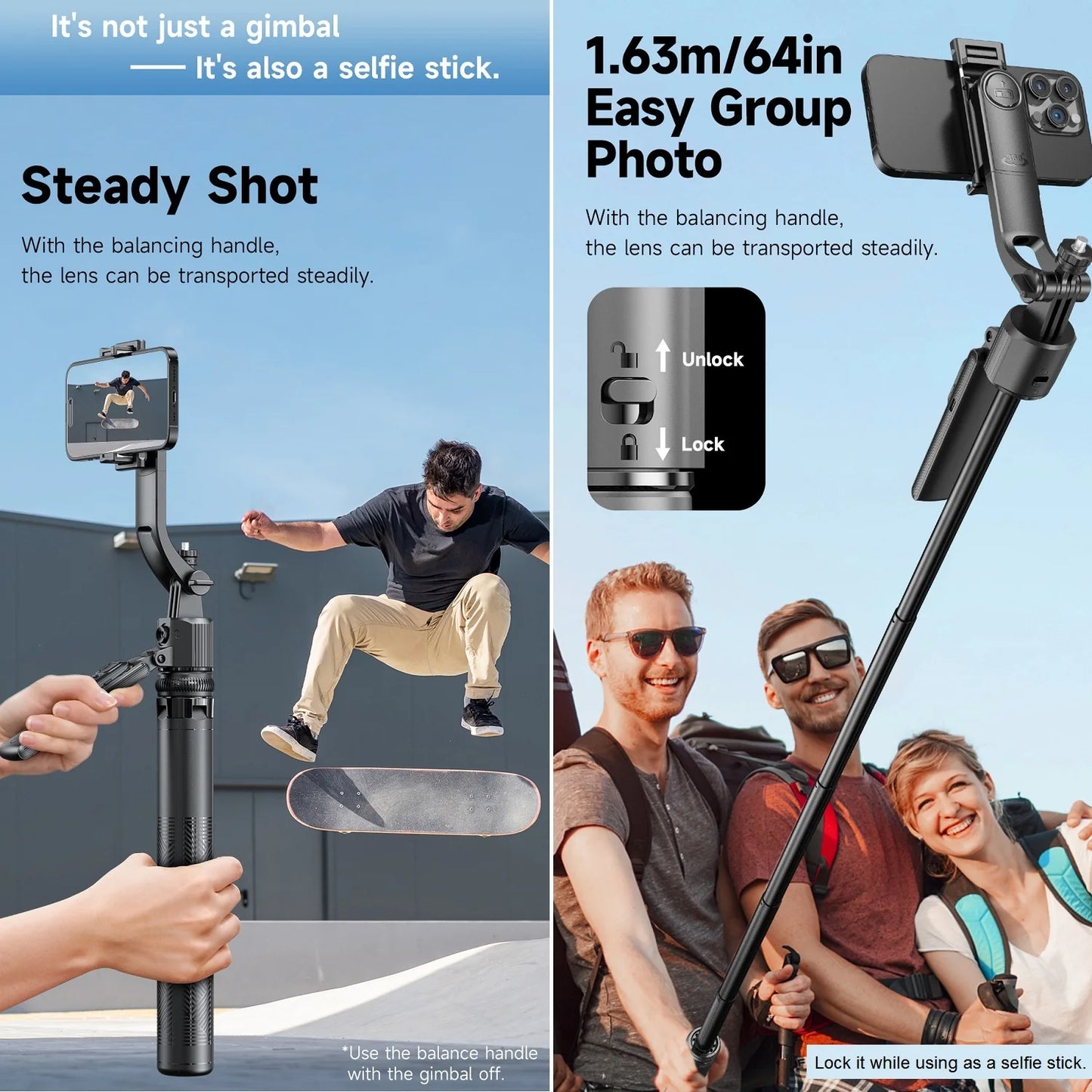 Auto Face Tracking Tripod Selfie Stick 360° Rotation Mount 1.63m Extendable Auto Tracking Phone Holder Tripod for iPhone Camera.