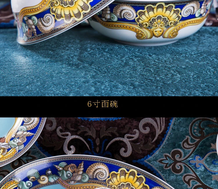 Luxury Blue Ocean Bone China Dishes Plates Western Clubhouse Upscale Heart Of The Sea Ceramic Tableware Decorative Plate.