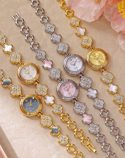 Women's Watch Lucky Four-Leaf Clover Bracelet Elegant Crystal Dress Watches for Women Fashion Luxury Small Quartz Ladies Clock.
