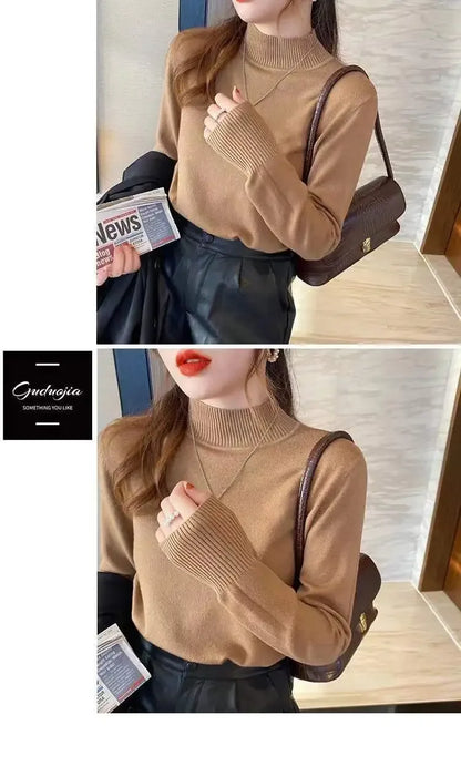 Herbst Winter Chic Bottom Pullover Frauen Mode Rollkragen Pullover Lose Langarm Gestrickte Jumper Weiche Warme Pull Femme Top
