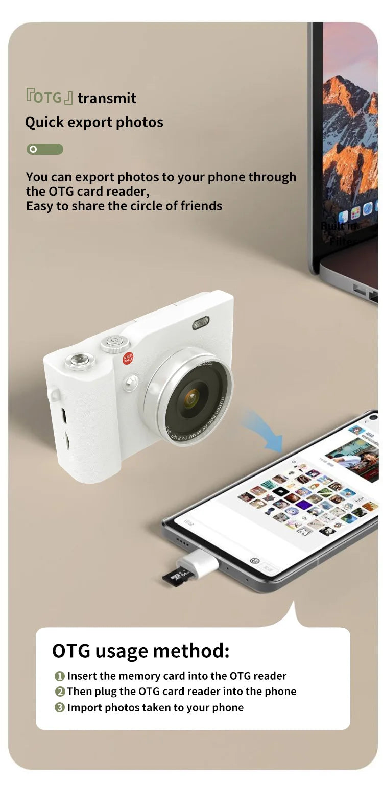 CCD Retro Video Recorder 4K Digital Camera 2.4 Inch 16X Digital Zoom 180° Flip Screen Selfile Compact Digital Photography Camera.