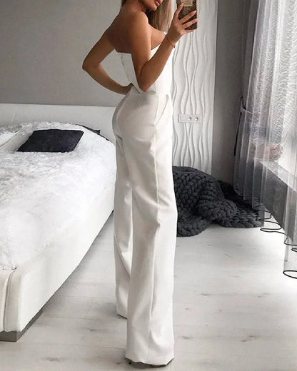 Summer Long Rompers Women Jumpsuit Elegant Strapless Summer Sleeveless Wide Leg Club Party Outfits Work 2024 White Overalls.