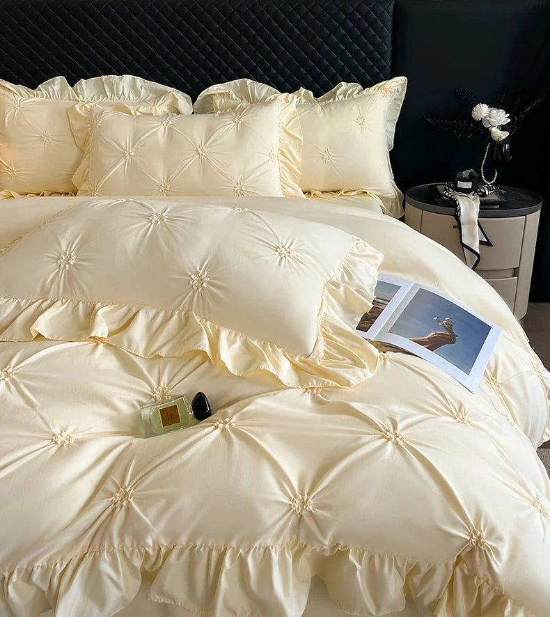 2025 new solid color princess wind-washed cotton skin-friendly cotton twist lace craftsmanship beautiful series four-piece set.