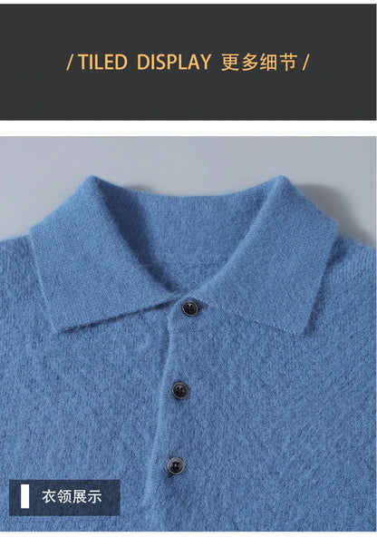 Men's 100% Mink Cashmere Large Size Sweaters Autumn Winter Solid POLO-neck Casual Knit Pullovers Men Long Sleeve Warm Jumper to.