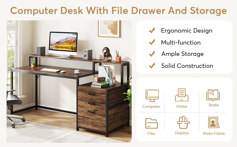 Tribe signs Computer tisch mit 3 Schubladen, 59-Zoll-PC-Schreibtisch mit reversiblen Schubladen, industrielle Arbeits schreibtisch arbeitsplatz