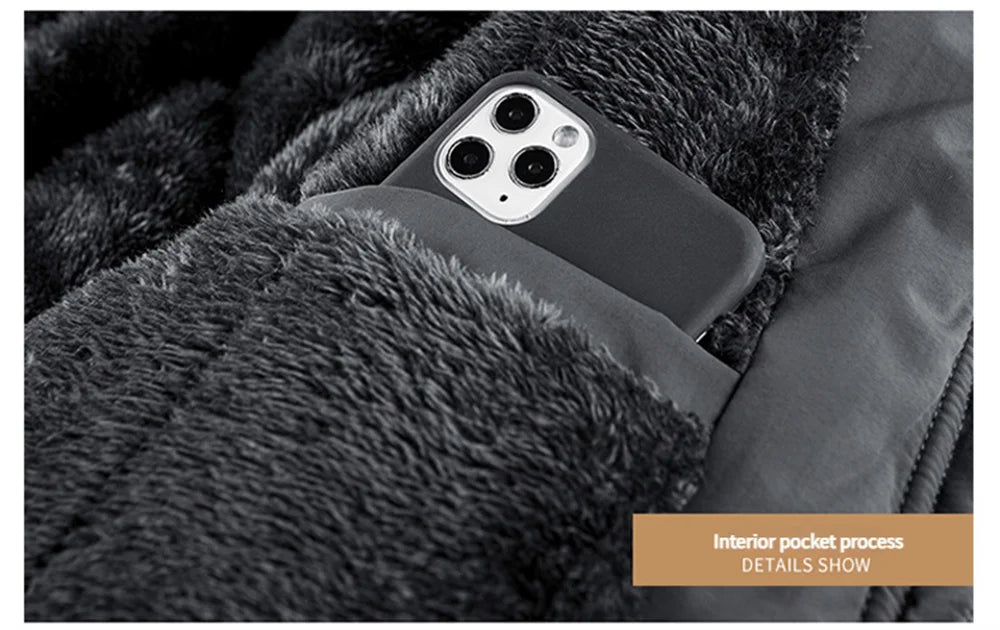 New Autumn/Winter Men's Fleece-Lined Thickened Cotton Coat Casual Vintage Workwear Jacket with Detachable Hood Multiple Pockets