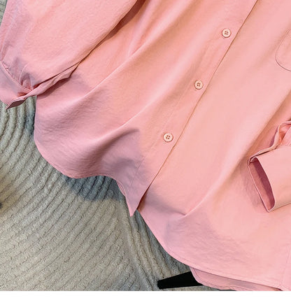 Plus Size Women's Blouses 2025 Spring Autumn Simple Lady Shirts Long Sleeve Big Pockets Shirt Loose Casual Tops