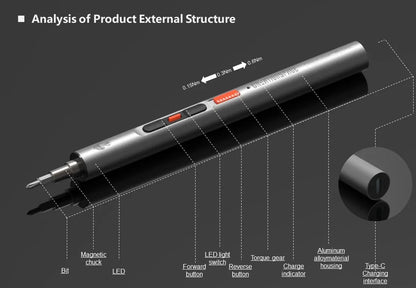 CreationSpace 3,6 V Mini-Elektroschrauber, wiederaufladbarer Schraubendreher-Set mit LED-Licht, 3 Drehmomenteinstellungen, CS0702A, CS701A