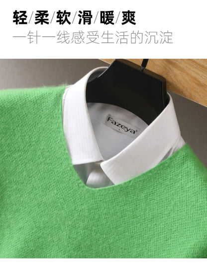 Men's 100% Pure Mink Cashmere Sweater V-Neck Pullovers Knit Large Size Mink Sweater Winter New Tops Long Sleeve High-End Jumpers