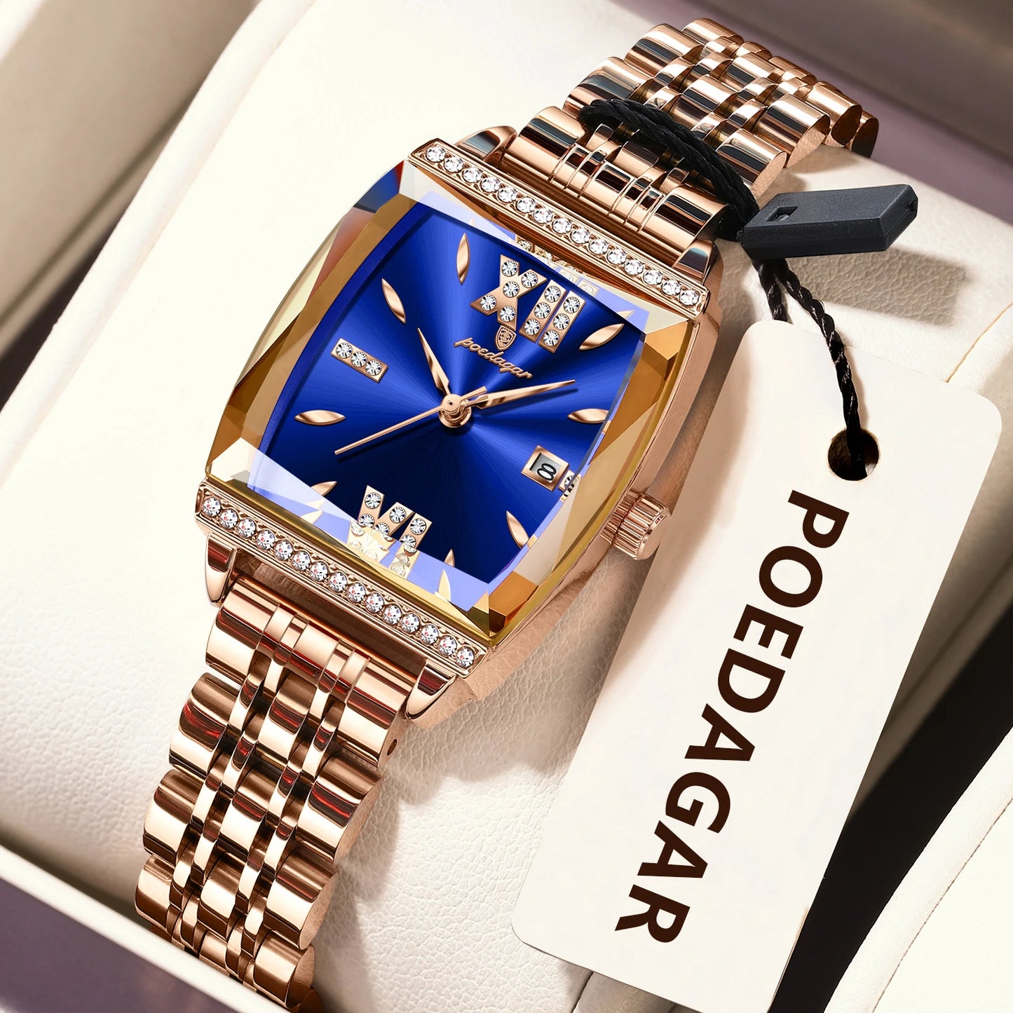 POEDAGAR Diamond Luxury Watch For Woman High Quality Waterproof Date Ladies Quartz Watch Stainless Steel Women Watches Reloj+Box