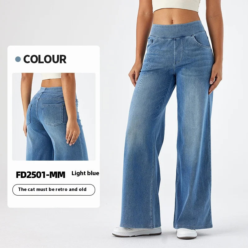 Women's New Large Size Denim Wide-Legged Trousers American High-Waisted Thin Straight Loose Casual Trousers Casual Jeans