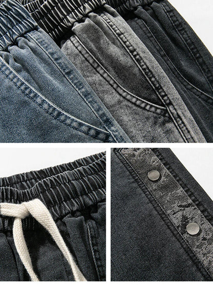 Summer Men's Jeans Denim Breeches Calf-Length Casual Shorts Washed Cotton Drawstring Straight Capris Pants Big Size 8XL.