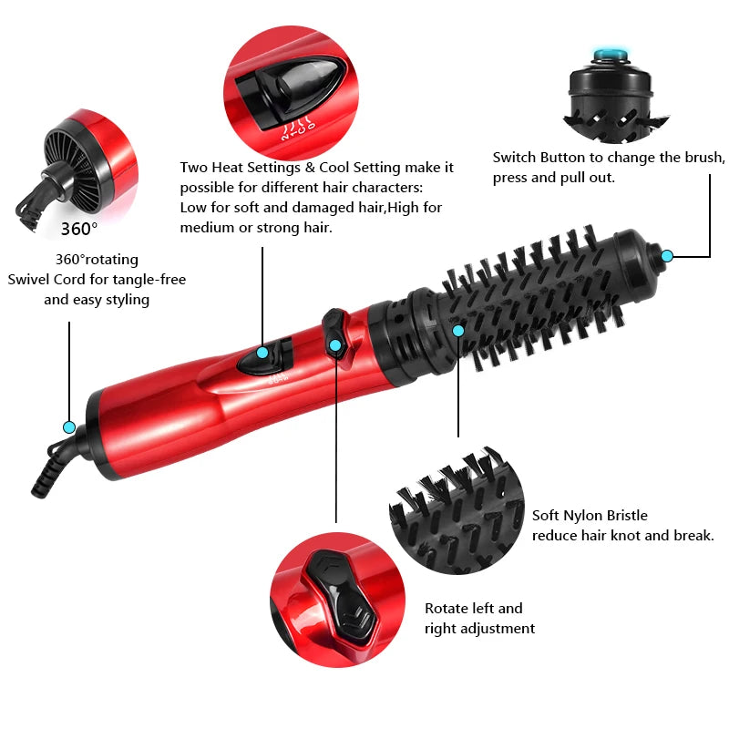 Hot Air Brush Design 3-In-1 Rotating Electric Hair Straightener Curling Comb Roller One-Step Electric Ion Hair Brush.