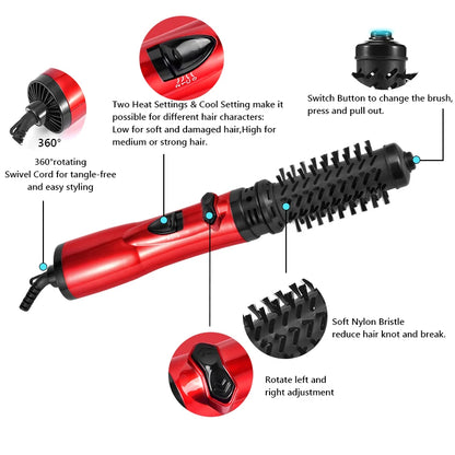 Hot Air Brush Design 3-In-1 Rotating Electric Hair Straightener Curling Comb Roller One-Step Electric Ion Hair Brush.
