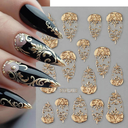 French Tips Nail Sticker 5D Embossed Crystal French Nail Decals Gold Silver Black Line Design Adhesive Slider Nails Art.
