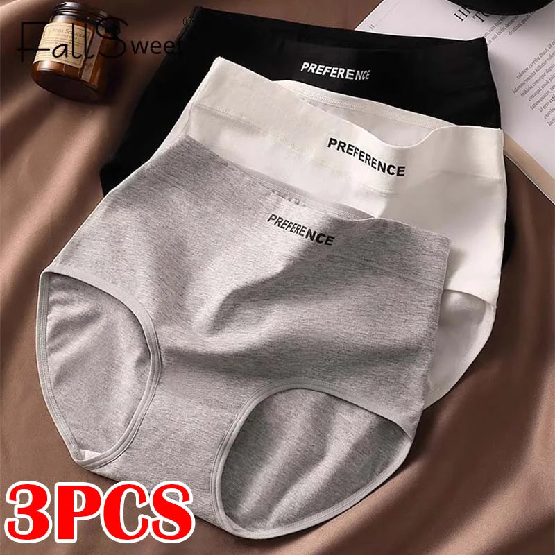 FallSweet 3PCS Seamless Women High Waist Briefs Panties Breathable Cotton Underwear Female Sexy Underpants Large Size Lingerie.