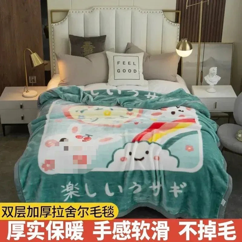 150x200cm  Home Blanket Double Layered Encrypted Plush Fur Coral Fleece Quilt Winter Dormitory Sofa Keep Warm Sheet Bed Cover