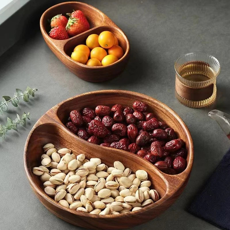 Acacia Wood Dried Fruit Plate High-grade Wooden Fruit Plate Snacks Home Refreshment Tray Nut Box Organizer.