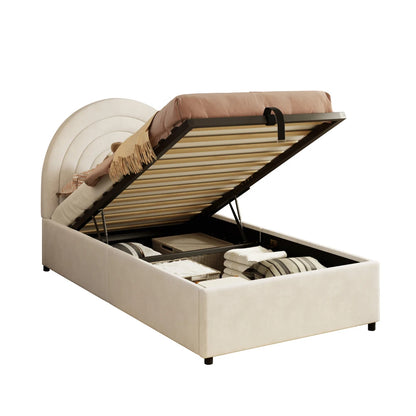 Polsterbett 90*200, Kinderbett, Einzelbett mit Lattenrost und Kopfteil, für Erwachsene und Jugendliche, Holzlatten, Baumwolle