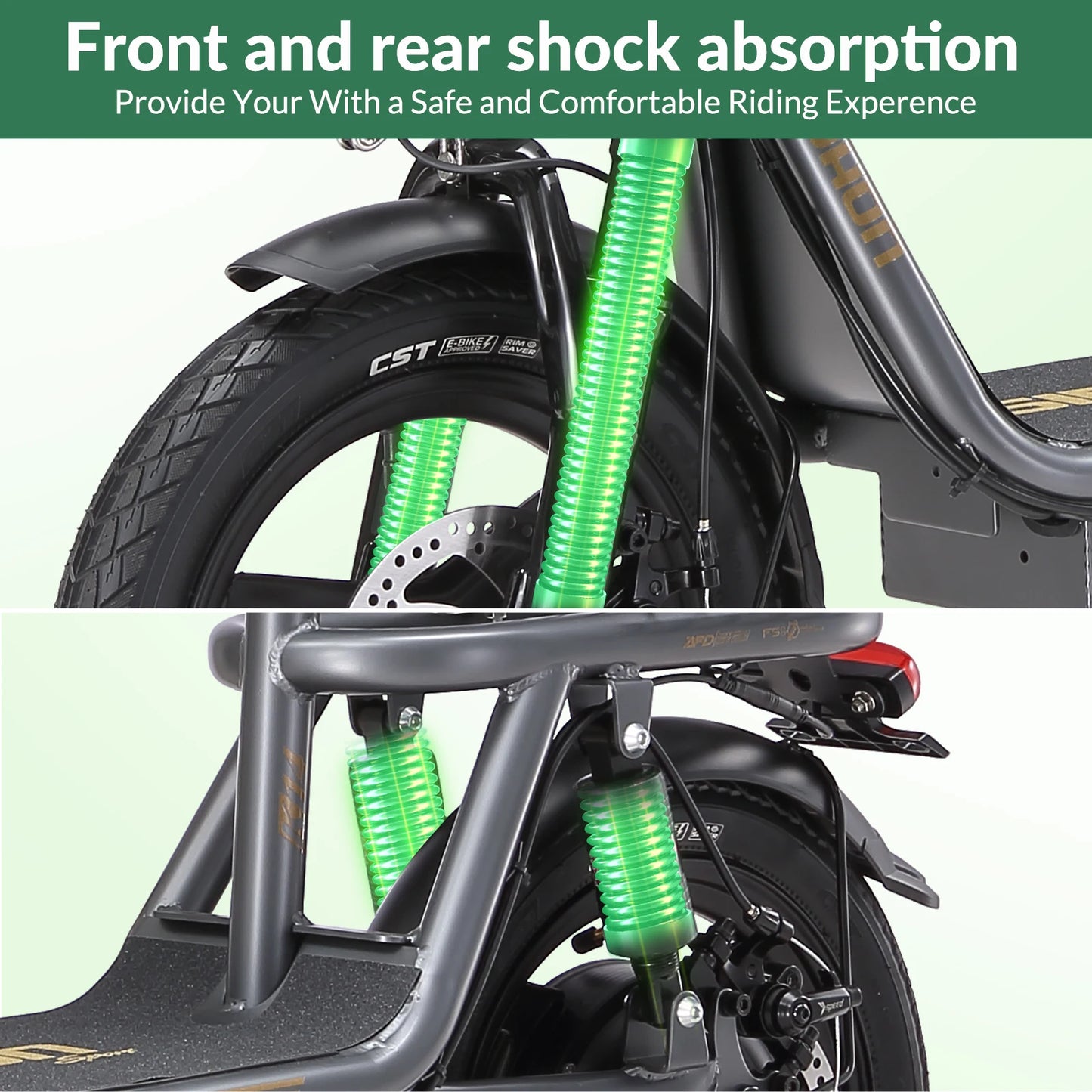 K14 Electric Scooter 500W Peak Motor, 14'' Tires,36V 15.6Ah Battery,32km/h Max Speed,50-60km Range,350W Rated Motor, Disc Brakes.