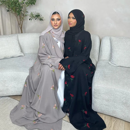 Eid 2025 New Embroideried Abaya Kimono Dubai Luxury Cardigan Muslim Party Kaftan Robe Abayas for Women Turkish Islamic Clothing.
