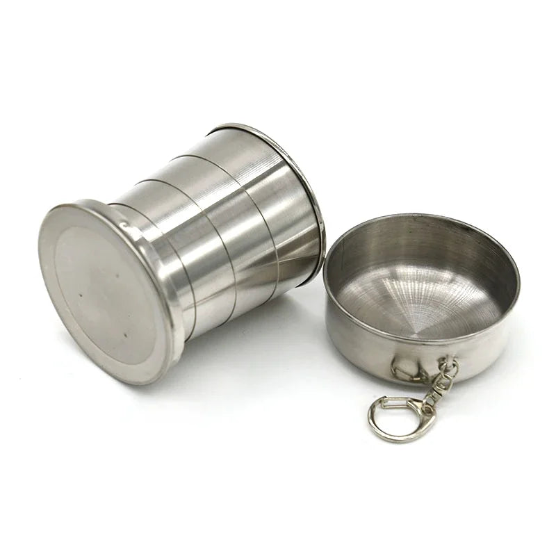 75ml/150ml/250ml Stainless Steel Folding Cup Portable Outdoor Travel Camping Telescopic Cup with Keychain Water Coffee Handcup.