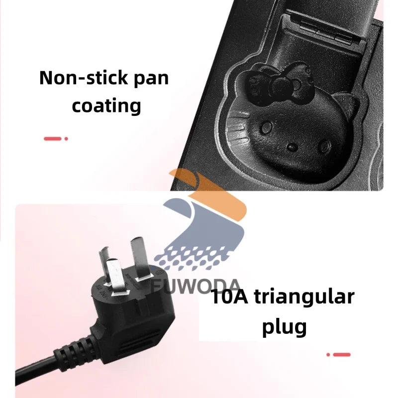 High Cost-Performance Electric Heating Waffle Making Machine Kitty Shaped Non-Stick Snack Cake Machine Open Mouth Waffle Maker.