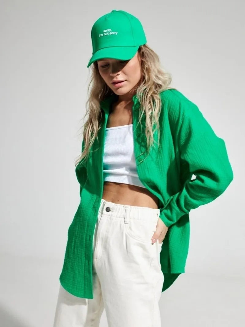 Muslin 100% Cotton Gauze Crepe For Women Shirts Blouse Turn Down Long Sleeve Single-Breasted Office Lady Loose Top Blusas Mujer