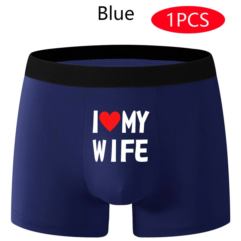 2PCS Herz Muster Männer Unterwäsche Schwarz Einfarbig Männer Boxer Mode Personalisierte Druck ICH Liebe Meine Frau Unterhose mann Geschenk