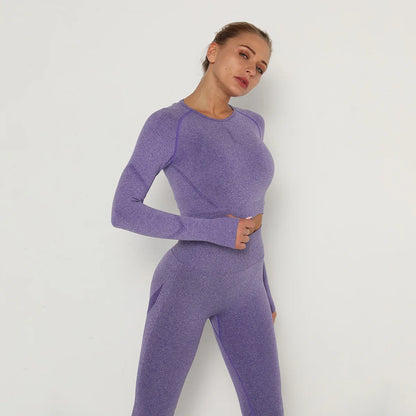 Solid Color Sexy Seamless Yoga Long Sleeves for Woman Slim Casual Sports Running Gym Workout Top Quick Drying Fitness Top