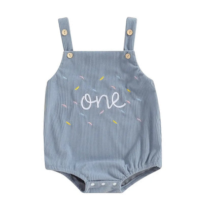 Baby ersten Geburtstag Stram pler, ärmellose Knopf verschluss Buchstaben Bodysuit lässige Overalls für Mädchen Jungen